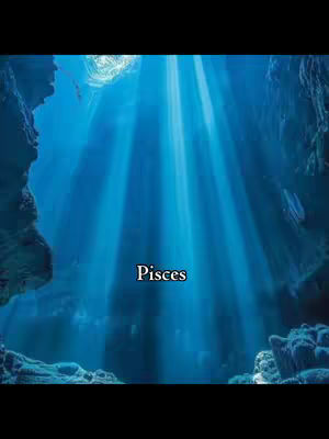 An underwater scene with sunlight streaming through the water, creating a bright and ethereal effect. The text "Pisces" is overlaid in the center.