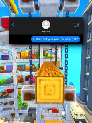 The cover image shows a stylized, pixelated cityscape, viewed from a low-angle perspective that emphasizes the geometric shapes of buildings and structures. Prominent in the foreground is a large, wooden structure with a square face. Overlaying the cityscape is an image of a chat box with a message bubble containing text. The overall arrangement seems playful and digitally rendered.