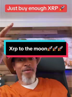 A man with a salt and pepper beard and a cowboy hat smiles at the camera. Overlaid on the image are two text boxes with phrases related to cryptocurrency, and a rocketship emoji. The background is blurred and includes wooden panels.