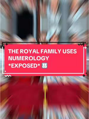 The image is a vertically oriented graphic with a blurred background, presumably a room setting, and a red rectangular overlay displaying text. The overlay is centrally positioned, with the words "THE ROYAL FAMILY USES NUMEROLOGY" in white, bold text at the top. Below this, in a smaller font, is "*EXPOSED*" with an emoji of three small figures. The overall impression is that of breaking news or a revelation, emphasized by the use of a bold font and contrasting colors.