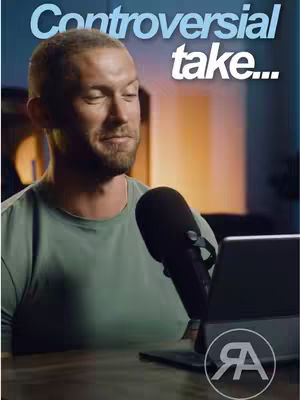 The cover image features a man in a studio setting, seated and speaking into a microphone. The man, with short hair and a beard, is dressed in a casual green shirt. Beside him is an open laptop. The top of the image contains the text 'Controversial take...' in a stylized font. A background is barely visible, suggesting a dimly lit room with soft lighting.