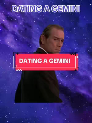 The cover image features a man in a suit against a starry background. The text overlays read "DATING A GEMINI" in a white font, with a red rectangle containing the same text below.