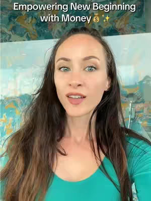 A woman with long brown hair and green top looks directly at the camera, with overlaid text at the top. The background is a blurred view of an abstract painting and some windows. The lighting is natural, and the overall composition is a selfie style.