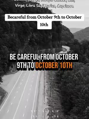 The cover image shows a road winding through a mountain pass, with text overlays at the top and bottom. The text advises caution from October 9th to 10th. The overall tone is contemplative and the road suggests a journey or decision-making process.