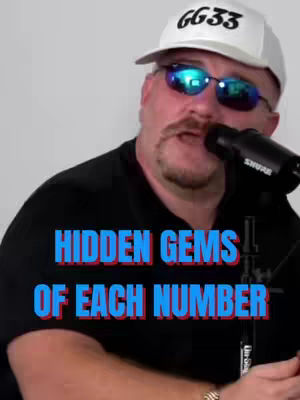 The cover image shows a man in a black shirt and white cap. He is wearing sunglasses and holding a microphone. Overlayed on top is the text "HIDDEN GEMS OF EACH NUMBER" in blue and red.