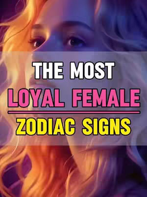 The cover image features a close-up of a woman's face, with a text overlay. The woman is viewed from a side angle, with her face and hair taking up most of the frame. The background is abstract, with a mix of blue, purple and orange hues. The text overlay declares "THE MOST LOYAL FEMALE ZODIAC SIGNS" in large, bold letters, with a pink horizontal line between the words.