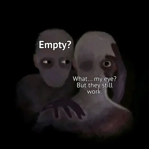 The image is a digital illustration featuring two pale, humanoid figures against a dark background. The figures have elongated, indistinct features, with blank, featureless faces, and thin limbs. Floating text bubbles appear near them.