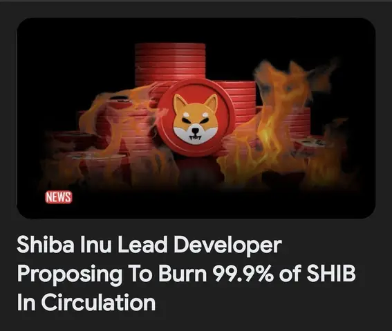 The image shows a visual representation related to Shiba Inu cryptocurrency. On a black background, there are stacks of red coins, hinting at the cryptocurrency it relates to. The Shiba Inu logo, a dog face, is in the center of the image, inside a red circle. Fire surrounds the logo and some coin stacks, and it has a news tag.