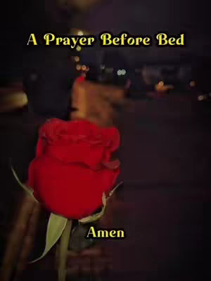 The cover image features a close-up of a vibrant red rose in full bloom, positioned towards the bottom left of the frame. The rose is the focal point, with its petals intricately detailed. The background is blurred, with lights suggesting an outdoor nighttime setting. The text overlayed at the top says 'A Prayer Before Bed' in a golden color, and 'Amen' is placed toward the bottom right in the same color.
