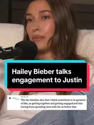 The cover image shows Hailey Bieber in a close-up shot talking. A microphone is in front of her. Below is a text overlay, containing the title of the video and a short quote.