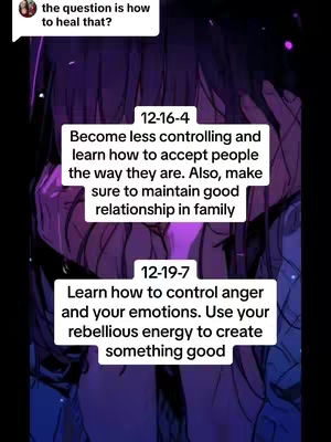 The image features a person whose face is partially obscured by their hands, against a dark, blurred purple background. Overlayed on the image are white rectangular boxes containing text. The boxes feature a combination of numbers and text, providing commentary or advice.
