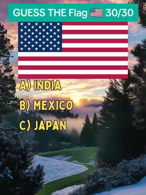 The cover image features the US flag at the top, followed by potential answers below. A scenic nature background is visible behind the flag and options.