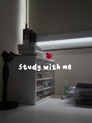 The cover image shows a well-lit desk setup. A white shelf unit is positioned in the center, filled with stationary and other supplies. The text overlay appears in a cursive font in the middle. The lighting appears to be coming from the right and upper part of the shot.