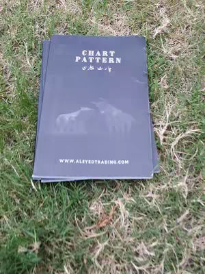 The cover image shows a stack of black trading books lying on a bed of green grass with text overlay on the top book and an illustration of the bulls in the background.