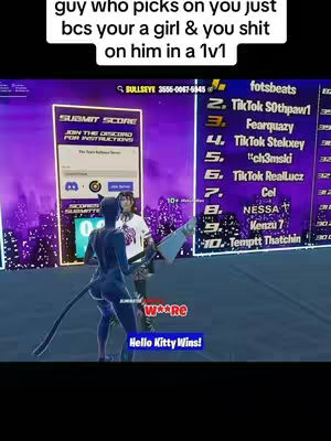 A screenshot from a video game with two characters. One is a cat-like character with a long tail and the other is a person wearing a t-shirt and holding a weapon.