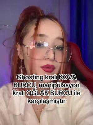 A young woman with long auburn hair is centered in the frame, wearing large-framed glasses and a white top. Her lips are a bright pink, and she gazes directly at the camera. Text overlays with a white background are added to provide the hook.