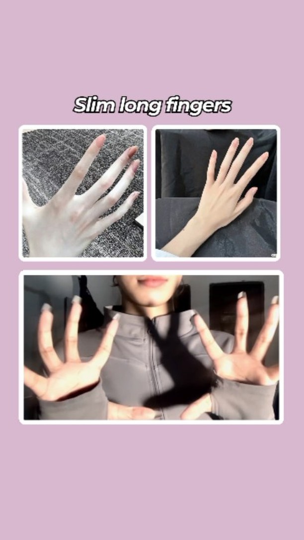 The cover image is a collage-style composition. It displays three separate image boxes against a backdrop of a light, possibly lavender, color. The top left box shows a hand with slender fingers, the top right box displays a hand with slender fingers and the bottom box displays a person presenting their both hands, showing slender fingers. The overall effect emphasizes the form of the hands.
