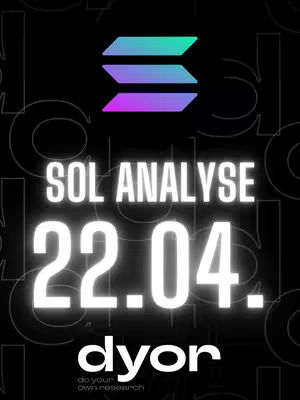 The cover image features a dark background with various design elements resembling the letter 'O' in a stylized font. Superimposed are the Solana symbol and the text 'SOL ANALYSE 22.04.' in bold, illuminated white font, along with the name 'dyor' at the bottom, in a smaller, white font. The Solana symbol is depicted as a gradient of turquoise, purple, and blue, making it a focal point against the dark background.