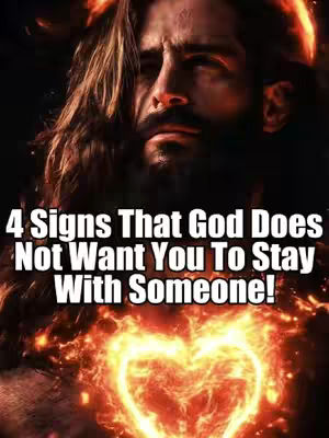 The image features a digitally rendered portrait of a man with long hair, a beard, and a serious expression. He is set against a dark background. Overlaying the image is text in bold white font, with a heart-shaped flame design at the bottom of the frame.