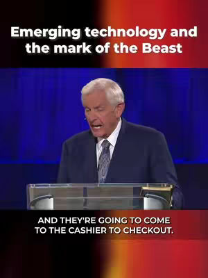 A man in a suit is speaking at a lectern, with a blue background. Text overlays are present at the top and bottom of the image.