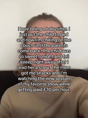 The cover features a close-up of a person with light-colored hair against a nondescript background. Text is overlaid, detailing the creator's experience as a babysitter. The composition is simple, drawing focus on the text.