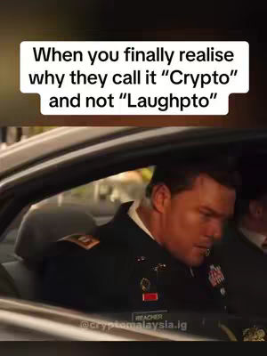 A man in a military uniform sits in a car, looking down. A text overlay in a white box at the top of the image reads, "When you finally realise why they call it 'Crypto' and not 'Laughpto'."