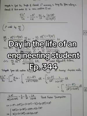 The cover image shows a close-up of a handwritten page filled with mathematical equations and formulas. Overlaid on the page is large white text that says, 'Day in the life of an engineering student' with 'Ep. 344' below it. The image has a slightly warm tone due to the paper color and the lighting.