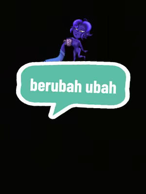 A dark background with an animated character in the top center, leaning against the left side. Below the character is a speech bubble containing text.