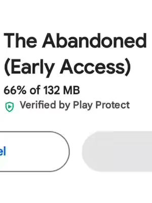 The cover image is a screenshot of a mobile phone screen. The top text says The Abandoned (Early Access). Below it shows the progress and the text: 66% of 132 MB. At the bottom, it shows a Verified by Play Protect icon.