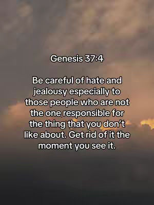 The cover image presents a background of warm, cloudy skies, perhaps during sunset. The text, formatted in white, overlays the sky and contains a Bible verse about jealousy and hate.