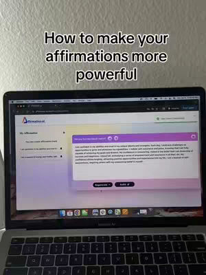 A laptop displaying a website with text instructions. Text overlayed on the image title, that says 'How to make your affirmations more powerful'.