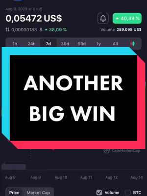 The cover image shows a cryptocurrency trading platform with a real-time chart displaying financial data. The text overlay reads 'ANOTHER BIG WIN'. The color scheme uses a mix of black, blue, red, and green which is associated with gains in trading. The composition focuses on a positive trading outcome.