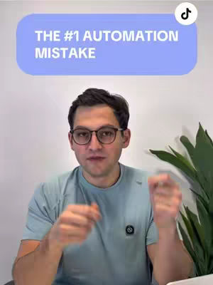 The cover image features a man in glasses and a light blue shirt, speaking directly at the camera. Above him, a blue box displays the text 'THE #1 AUTOMATION MISTAKE'. A green plant is visible in the background.