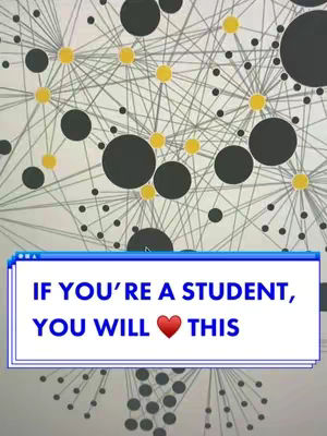 The image shows a complex network diagram in shades of gray and yellow, overlaid with a blue and white text box. The network diagram features numerous interconnected nodes of varying sizes, with some highlighted in yellow. The text box states:
"IF YOU'RE A STUDENT,
YOU WILL ❤️ THIS"
