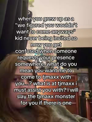 The selfie-style image shows a person with brown hair partially obscuring the bottom left. superimposed text overlays a room setting. The background is a dark brown, and various objects like a monitor can be seen. The text is white, and the overall composition is a mix of the subject and overlaid text.