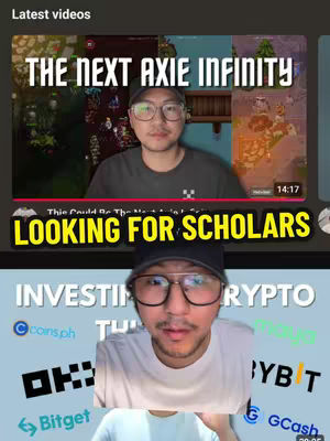 The cover image features a split layout with a screenshot in the upper half showing gameplay of a video game on the left and a screen of a man with glasses in the middle. An edited screenshot of a man wearing glasses, a hat, and a white shirt is in the lower half. Below this it says the words: Looking for Scholar.