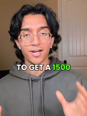 A young man with glasses is in the foreground, with the text overlay “TO GET A 1500”. The background is slightly blurred, and the colors are warm.