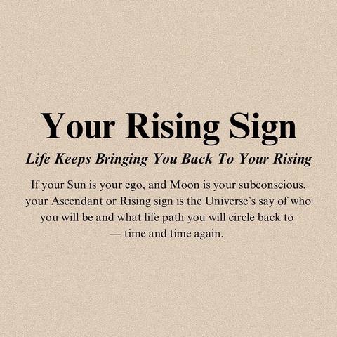 A light beige background with black text. The title "Your Rising Sign" is in a bold, serif font. Below is text describing the Rising Sign's meaning and importance.