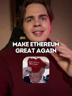 The cover image features a man in a casual setting, smiling and giving a thumbs-up. He is wearing a maroon shirt. Overlayed on the image is the text "MAKE ETHEREUM GREAT AGAIN", the words are in bold white font. A small inset image of Donald Trump wearing a red "MAKE ETHEREUM GREAT AGAIN" hat is placed at the bottom. The background appears blurred, suggesting a focus on the foreground subject.