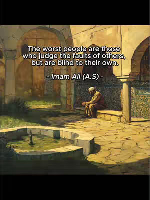 The image is a digital artwork depicting a serene outdoor scene. It features an arched building facade in the background with detailed architectural elements, including columns and textured walls. In the center-ground, a person is seated, appearing to be in contemplation. A water feature, possibly a fountain, is in the foreground, adding a sense of tranquility. The color palette consists predominantly of warm earthy tones, with variations in light and shadow suggesting depth and dimension. The overall composition evokes a sense of peace and reflection.