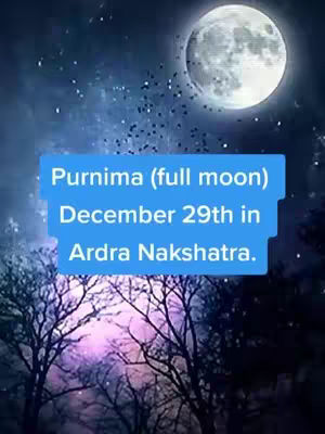 A nighttime scene with a full moon, stars, and silhouetted trees at the bottom. A light blue rectangular overlay contains text about a full moon event.