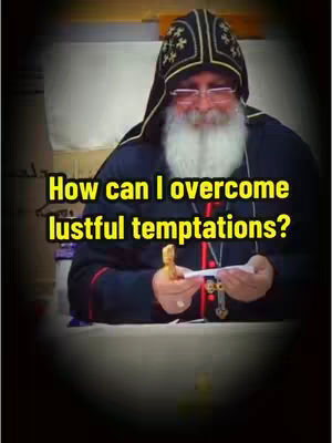 The cover image shows a man, presumably a religious figure, wearing a black hat and a beard. Text overlayed on top asks, "How can I overcome lustful temptations?" The background is blurred.