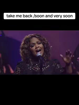 The cover image shows a woman singing into a microphone. Text overlayed says "take me back /soon and very soon". The background is a purple and dark environment.
