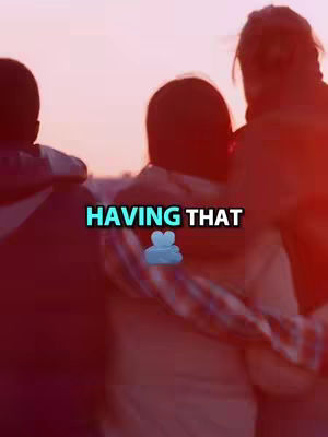 The image shows three people from the back, with arms around each other, in a group hug. The sky behind them has a warm, golden-orange glow, suggesting either sunrise or sunset. In the foreground, overlaid in a stylized font is the text "HAVING THAT" with a cloud icon. The scene is warm and friendly, possibly symbolizing friendship or support.