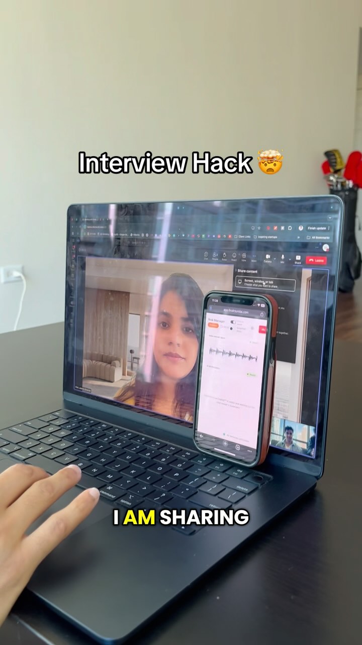 The cover image shows a laptop with a video call screen featuring a woman. A smartphone is present, displaying a chart possibly related to an app, with elements like waveform and text. The laptop keyboard, and the person's hand interacting with it along the text overlay: 'I AM SHARING'.