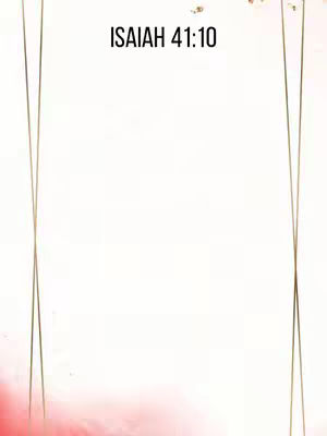 The cover image displays a minimalistic design. The text "ISAIAH 41:10" is prominently featured in the upper center in black. The background is a gradient, transitioning from white at the top to a soft pink at the bottom. Thin, gold lines extend vertically from the top corners, creating a frame-like effect along the sides. Details are sparse, with the focus on the verse text.