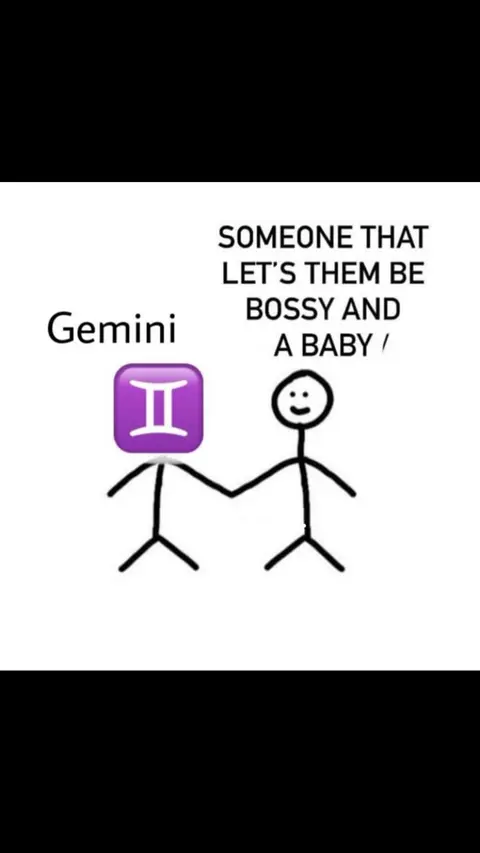 A simple illustration featuring two stick figures. One is topped with a Gemini zodiac symbol and the other is smiling and holding hands.