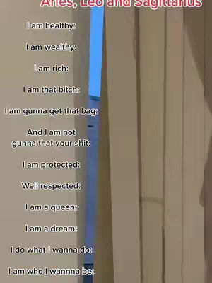 A cover image depicts an interior scene with a portion of a blue sky visible through a doorway. To the right, a series of vertical, cream-colored panels or curtains create a textured background. In the foreground, a list of self-affirmations is printed in a clear, readable font. The overall composition gives a straightforward, list-based presentation.