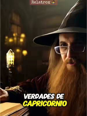 The cover image presents a man dressed as a wizard with a long beard, wearing glasses and a hat. He is holding a light source. The text at the bottom reads 'VERDADES DE CAPRICORNIO' in yellow with a black outline. The background is dark with a library setting.