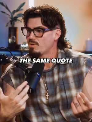 The cover image shows a man with glasses, a microphone, and the overlaid text "THE SAME QUOTE". The man is wearing a shirt with a plaid pattern, a cross pendant, and has tattoos. The background hints at a podcast or interview setting.